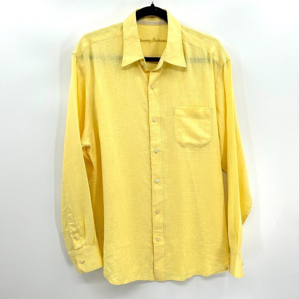 TOMMY BAHAMA Men's Yellow 100% Linen Lightweight Button Up Shirt Size Medium